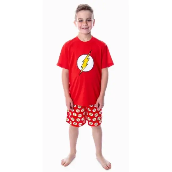 DC Comics Big Boys' The Flash Logo Short Sleeve Shirt Pajama Short Set Red image {4}