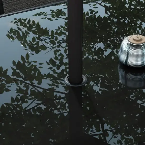 Outsunny 8 Piece Patio Furniture Set with Umbrella, Outdoor Dining Table and Chairs, 6 Chairs, Push Button Tilt and Crank Parasol, Glass Top image {5}