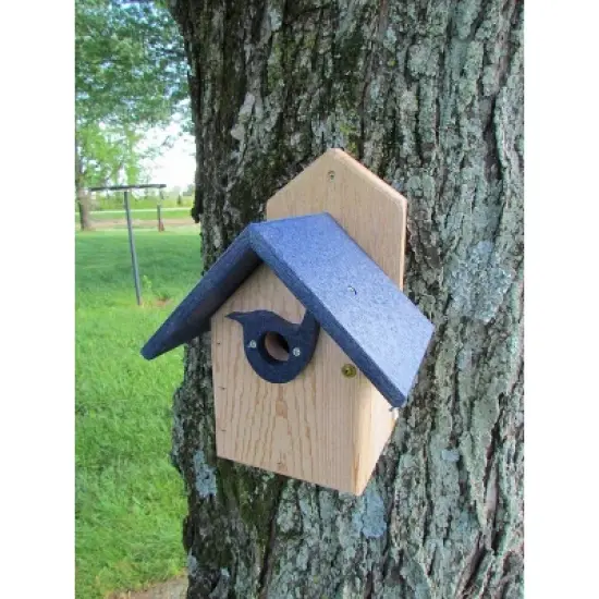 JCS Wildlife Post Mount Cedar Wren House w Poly Roof & Birdhouse Predator Guard Portal image {5}