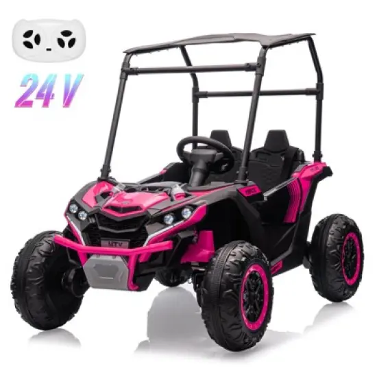 Garvee 24V 2-Seater Ride On UTV for Kids with Remote Control, LED Lights, Bluetooth, Sun Shade, Off-Road Wheels, Ride On Car for Boys Girls image {8}