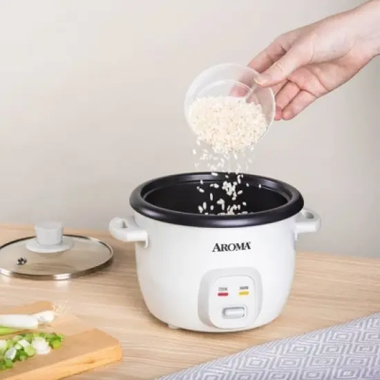 Aroma 4 Cup Pot Style Rice Cooker - White: Nonstick, Stay-Cool Handles, 1 Setting, 250W, Includes Glass Lid & Manual image {4}