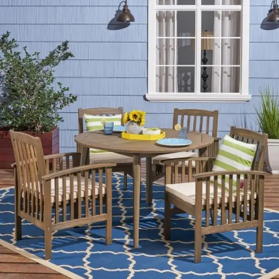 Christopher Knight Home Maura Outdoor Acacia Wood 5 Piece Dining Set with Water Resistant Cushion image {9}