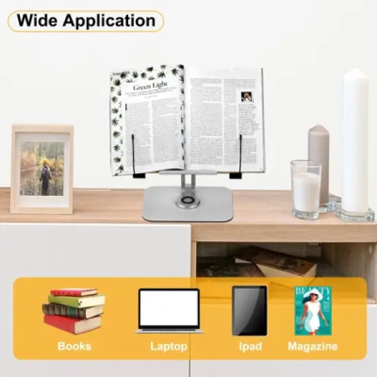 Unique Bargains Adjustable 360&deg; Swivel Base Foldable Natural Wood Book Stand Brown 1 Pcs image {4}