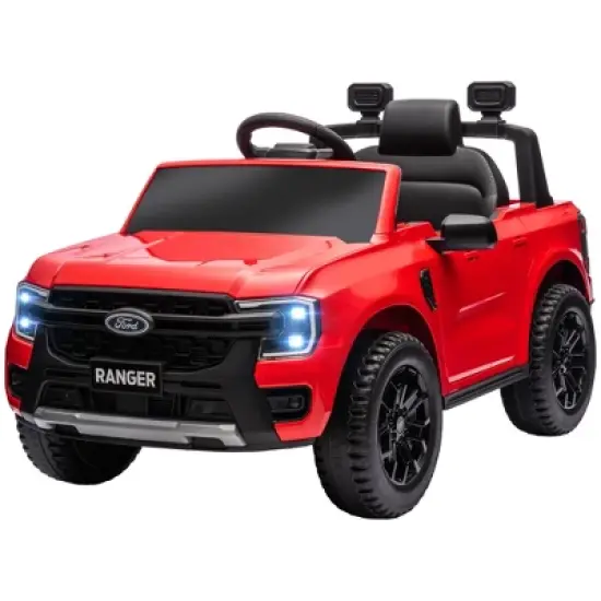 Qaba Ford Ranger Licensed 12V Kids Ride on Car, Kids Electric Car with Remote, Spring Suspension, Toy Storage, LED Headlights, Music Horn, Red image {3}