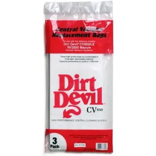 Dirt Devil Central Vacuum Cleaner 3PK Paper Bags # 9597 image {1}