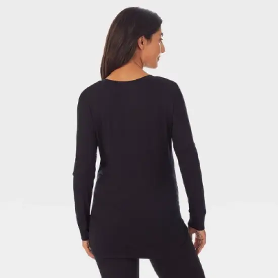 Warm Essentials by Cuddl Duds Smooth Stretch Thermal Maternity Henley Top - Black image {1}