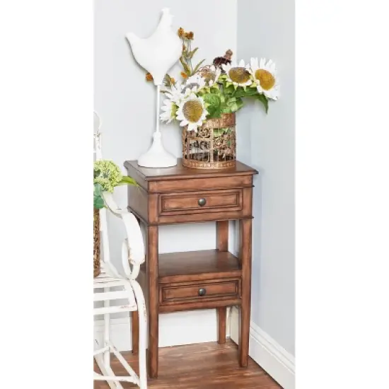 Distressed Wooden Side Table with Drawers - Olivia & May image {2}