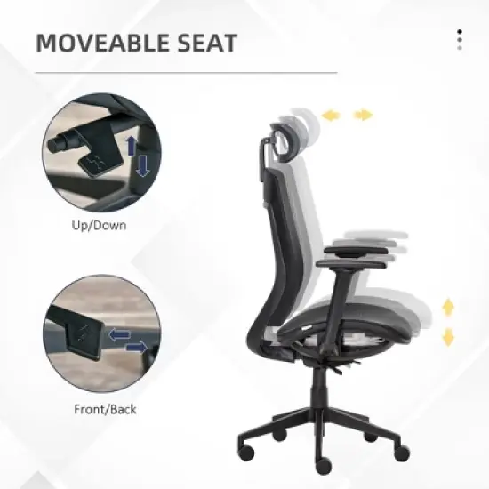 Vinsetto Ergonomic Mesh Office Chair High-Back Desk Chair with Breathable Fabric, Movable seat, 3D Armrest, Rotatable Headrest, Black image {5}