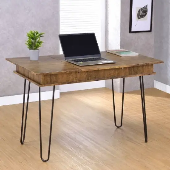 Sheeran Storage Writing Desk with Hairpin Legs Rustic Amber - Coaster image {2}