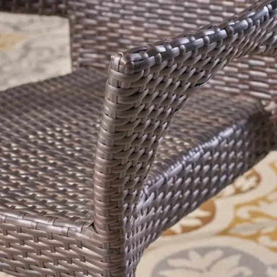 Laurent 5pc Acacia Wood & Wicker Dining Set - Teak/Brown - Christopher Knight Home image {3}