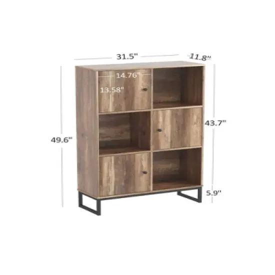 Year Color 3 Tier Free-Standing Modern Open Brown Wood Narrow Bookcase With Doors, Legs And 2X3 Cube Storage Organizer For Office or Library image {1}