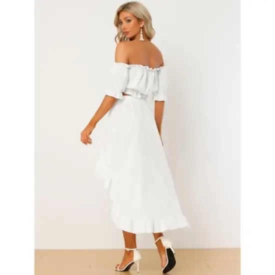 Allegra K Women's Off Shoulder Crop Top and High Low Skirt Set image {3}