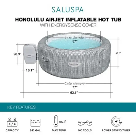 Bestway SaluSpa Honolulu AirJet Inflatable Hot Tub with EnergySense Cover image {1}