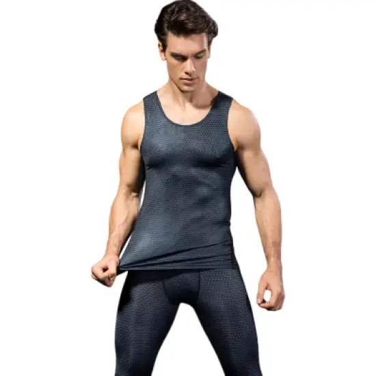 Anna-Kaci Active Men's Sleeveless Compression Tank Top with Textured Fabric and Scoop Neckline image {1}