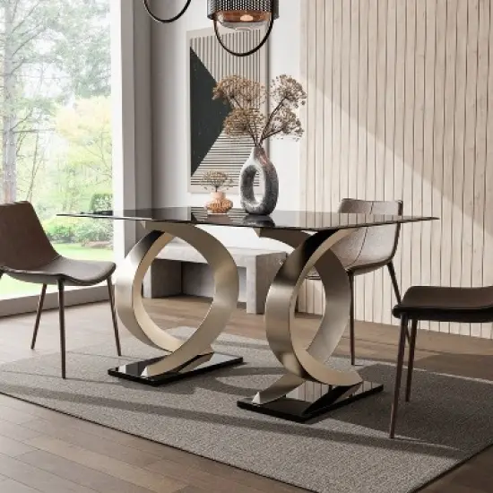 58" Gleneagles Modern Rectangle Glass Top Dining Table Gray/Champagne/Black - HOMES: Inside + Out image {1}