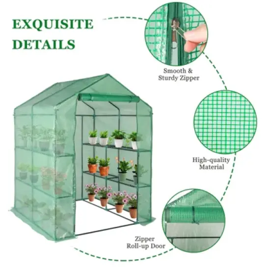Walk-in Greenhouse for Outdoors, 58"x58"x75" Plant House with 8-Tier Grid Shelves for Seed Starting & Potted Plants image {7}