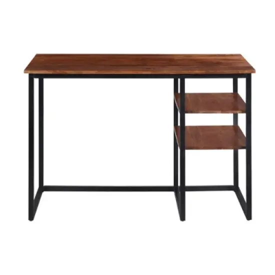 45" Tubular Metal Frame Desk with Wooden Top and 2 Side Shelves Brown/Black - The Urban Port image {1}