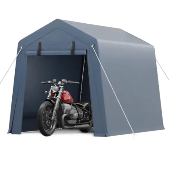 6x6 FT Outdoor Storage Shed with Roll-Up Zipper Door & Mesh Window, Heavy Duty Motorcycle Shed, Portable Carport for Bike Firewood Tools, Grey image {1}