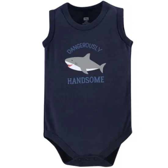 Hudson Baby Infant Boy Cotton Sleeveless Bodysuits 5pk, Shark image {1}