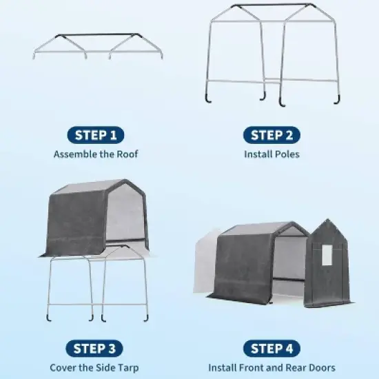 GustoWave 6x8FT Outdoor Portable Storage Shed with Roll-Up Door for Motorcycle, Garden and Tools image {2}