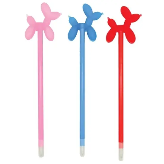 Balloon Dog Pens (6 Pack) - Fun Party Favor, Black Ink, 2" Topper (Red, Pink, Blue) image {3}