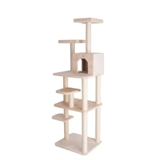 GleePet GP78748 74-Inch Real Wood Cat Tree With Seven Levels, Beige/Silver Gray image {1}