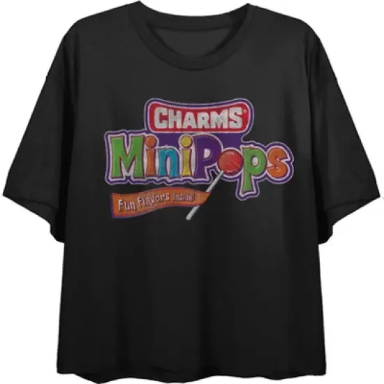 Charms Mini-Pops Distressed Logo Women's Black Cropped Tee image {5}