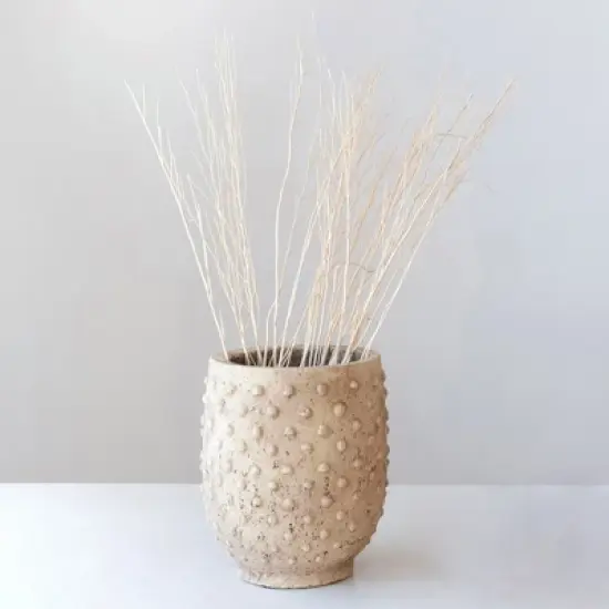 Storied Home Round Sandstone Hobnail Planter with Distressed Finish, Greige image {1}