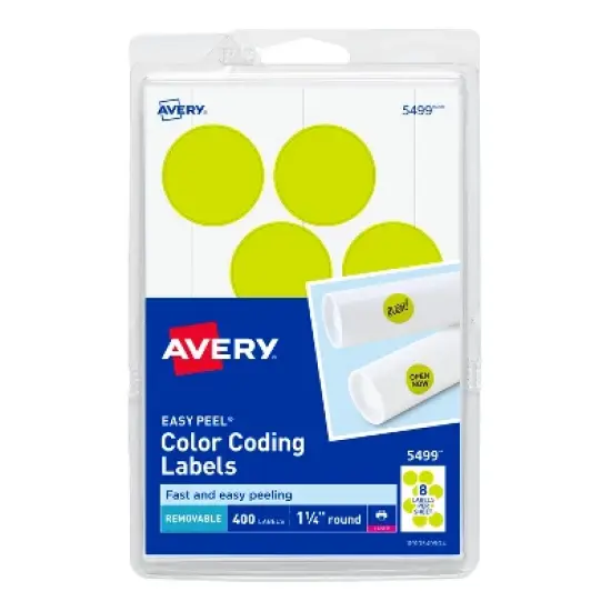 Avery Printable Color-Coding Labels, Removable Adhesive, 1-1/4" Round, Neon Yellow, 400 Labels (5499) image {5}