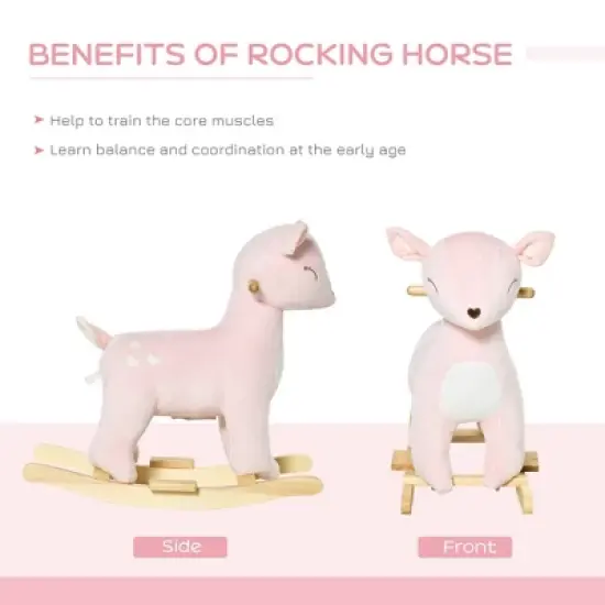 TopComfy Baby Bouncer and Rocker Toddler Kid Chair Plush Deer Rocking Horse Toy for Playroom Living Room, Pink, 26.8"*14"*25.3" image {4}