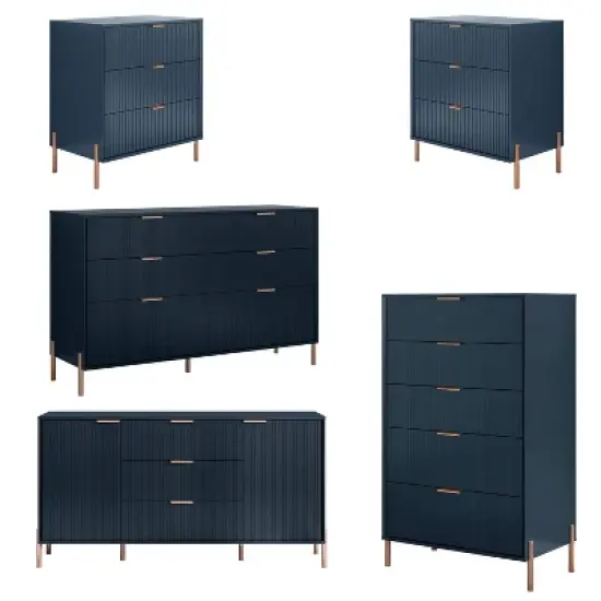 Festivo 5pc Modern Elegance Bedremm Chest and 2 Dressers and 3 Drawer Nightstands Set image {15}