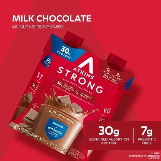 Atkins Strong 30g High Protein Shake - Milk Chocolate - 44 fl oz/4pk image {4}