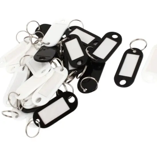 Unique Bargains Plastic Metal Convenient Key ID Label Keyring 30 Pcs Black White image {2}