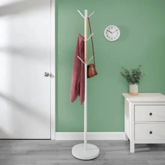Honey-Can-Do Coat Rack White/Natural image {6}