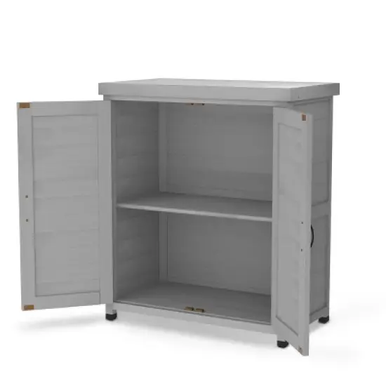 Coolbibila Potting Bench with Storage Cabinet and Metal Table Top, Storage Sheds with all Weather-resistant, storage sheds outdoor image {5}