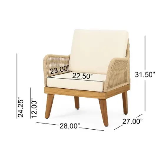 Outdoor Lounge Chair with Cushions,Acacia Wood and Rope Weave Club Chair for Patio or Balcony-Maison Boucle image {3}