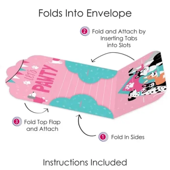 Big Dot of Happiness Pawty Like a Puppy Girl - Fill-In Cards - Pink Dog Baby Shower or Birthday Party Fold and Send Invitations - Set of 8 image {3}