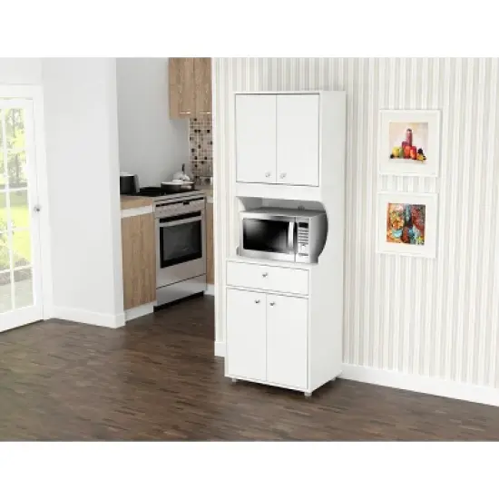 1 Drawer Kitchen/Microwave Storage Cabinet with Open Space White - Inval image {1}