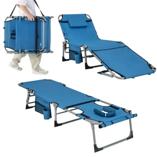 Tangkula Folding Chaise Lounge Chair Sunbathing Recliner w/ Face Hole & Removable Pillow image {10}