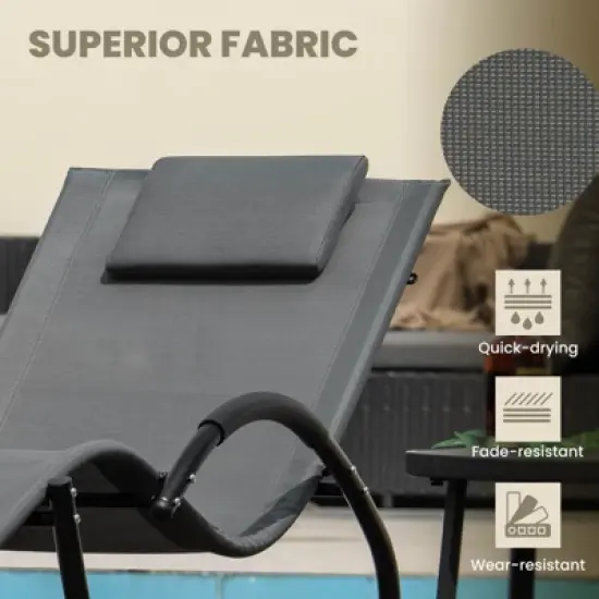 Costway 1/2 PCS Outdoor Rocking Lounge Chair with Removable Headrest Breathable Backrest & Seat Grey image {6}