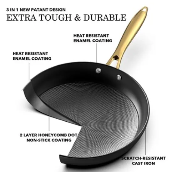 Non Stick Frying Pan &ndash; 10 Inch Cast Iron Skillet with Stay-Gold Stainless Steel Handle, Scratch-resistant and anti-frictional , Induction Compatible. image {4}