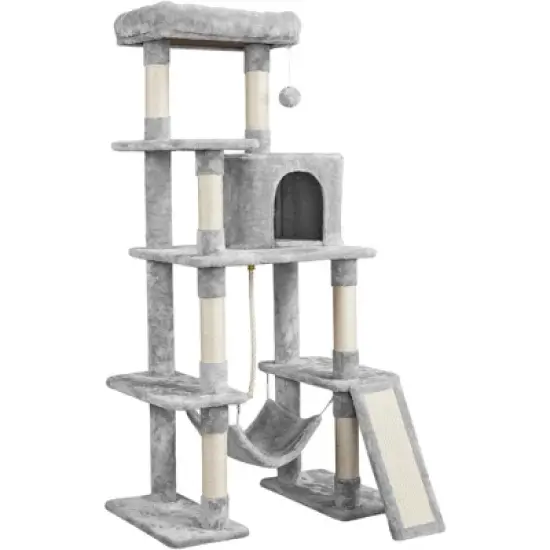 Yaheetech 63" Multilevel Plush Cat Tree with Hammock for Cats Kitchens image {9}