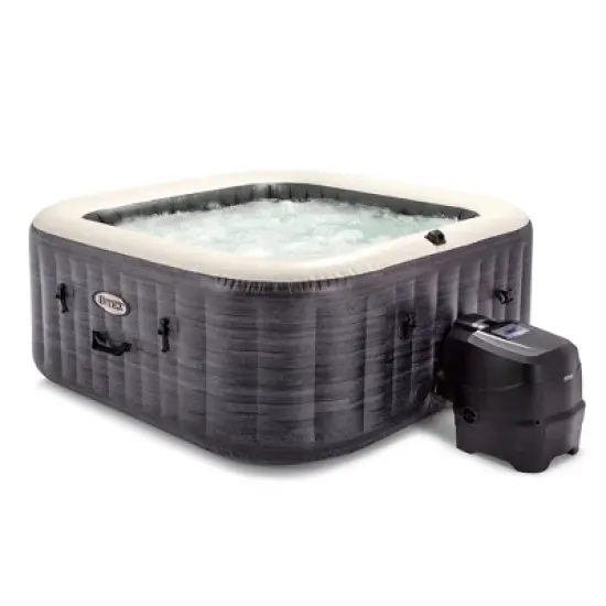 Intex 28449EP PureSpa Plus Greystone Inflatable Square Hot Tub, 83 x 28" & Attachable Cup Holder and Refreshment Tray Hot Tub Accessory, Tan (4 Pack) image {1}