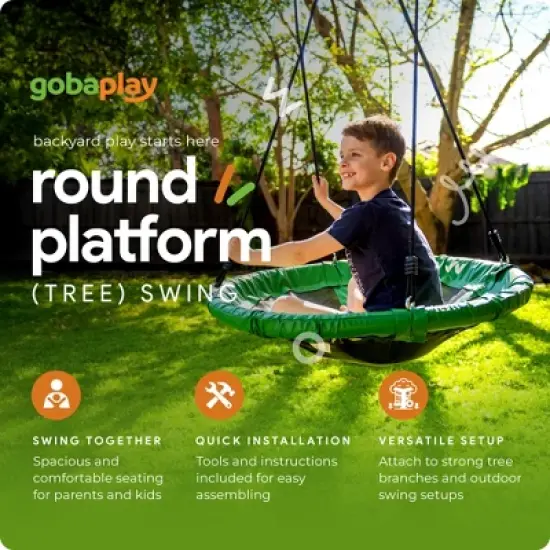 gobaplay Round Platform Tree Swing with Adjustable Polyethylene Rope image {2}