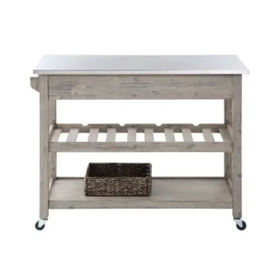 Montana Kitchen Island with Stainless Steel TopLight Barnwood Wire Brush - Boraam image {4}