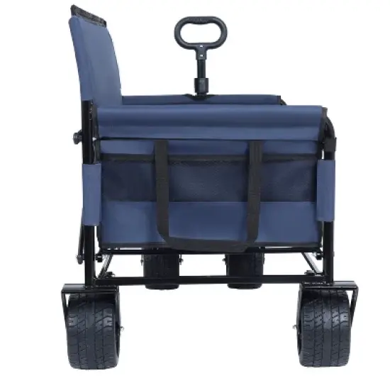 3-in-1 Convertible Folding Wagon Cart with Bench Seat & Storage - 500lbs Heavy-Duty Utility Wagon dark blue image {6}