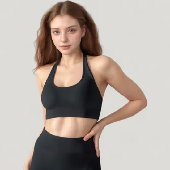 Anna-Kaci Active Women's Seamless Halter Neck Athletic Crop Top with Ribbed Detailing image {3}