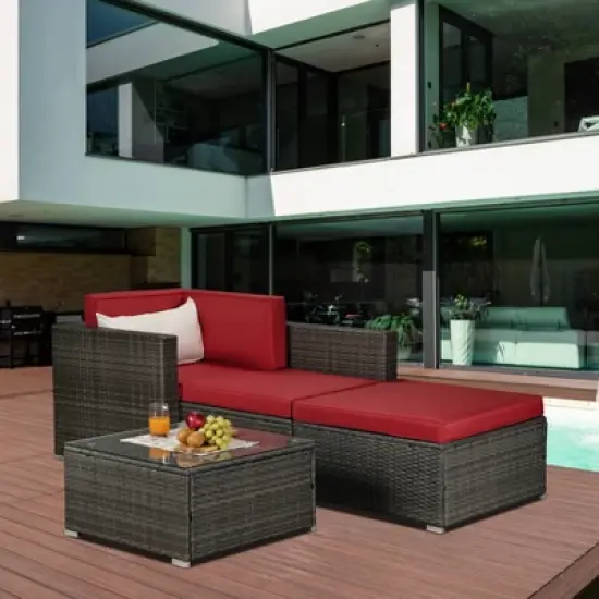 4pc Outdoor Wicker Conversation Set - Red/Brown - GODEER image {1}