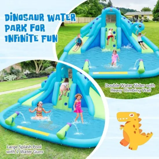 Tangkula Inflatable Water Slide  Blowup Water Park with Dual Slides Climbing Wall  Large Splash Pool & Dual Water Cannons (Without Blower) image {2}