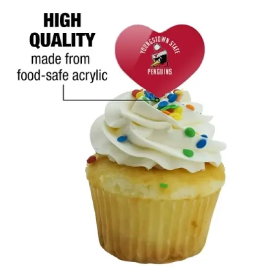Youngstown State Penguins Logo Heart Love Cupcake Picks Toppers Decoration Set of 6 image {2}